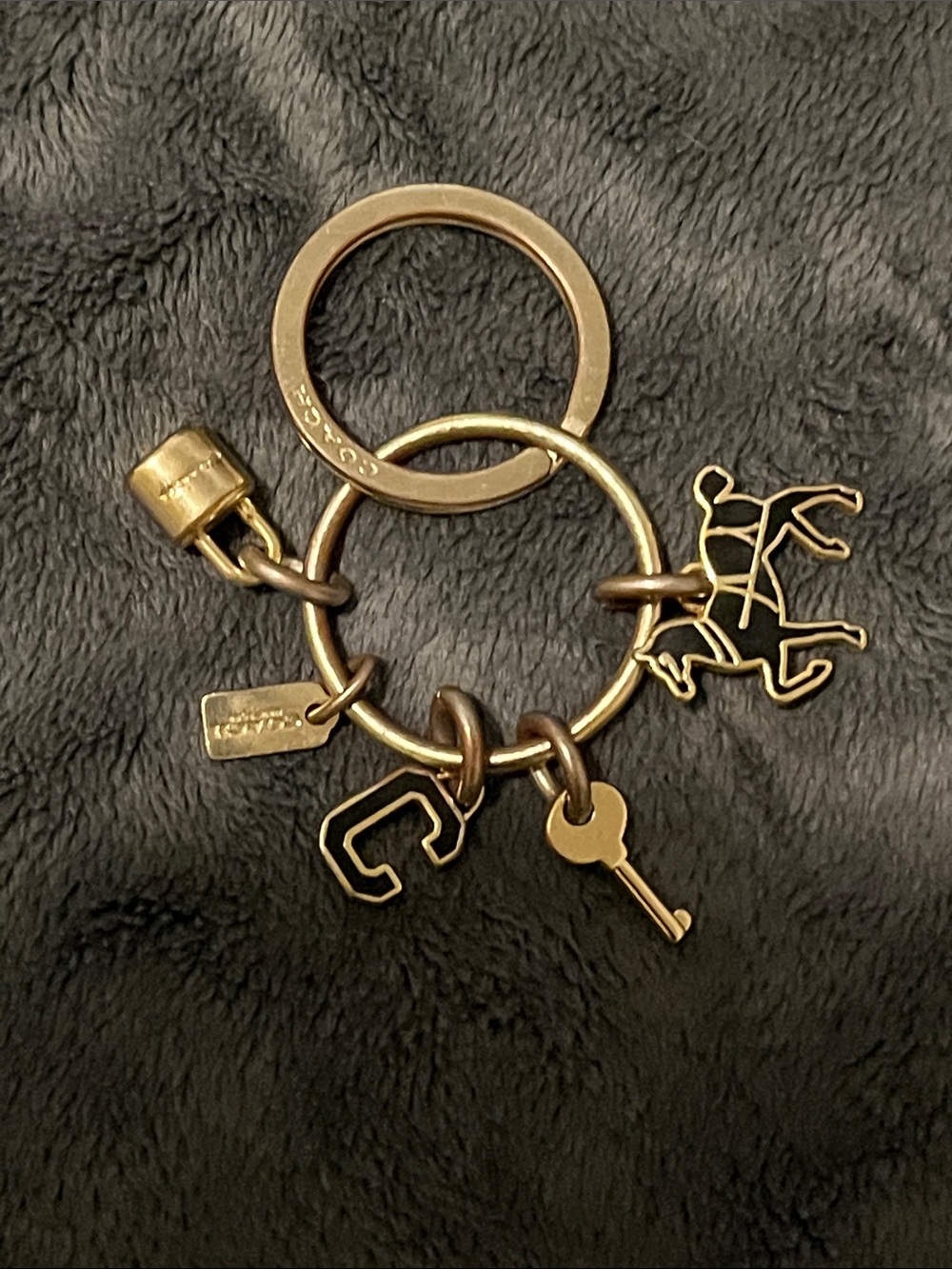 Coach Gold-Tone Charm Key Ring with Horse & Key Charms